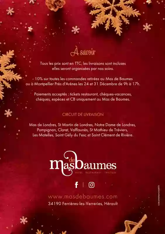 Carte des fêtes - Mas de Baumes - Restaurant Ferrières-les-Verreries - Restaurant Ganges