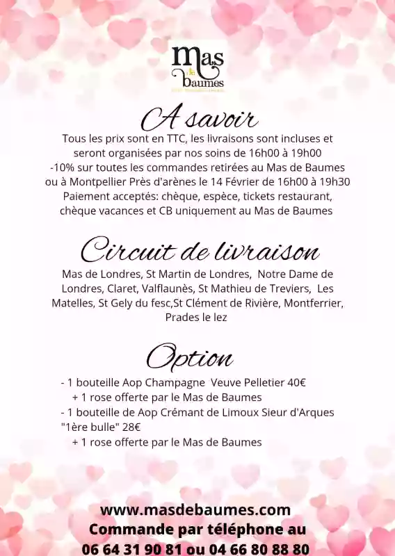 menu de la Saint-Valentin - Mas de Baumes - Restaurant Ferrières-les-Verreries - Restaurant Ganges
